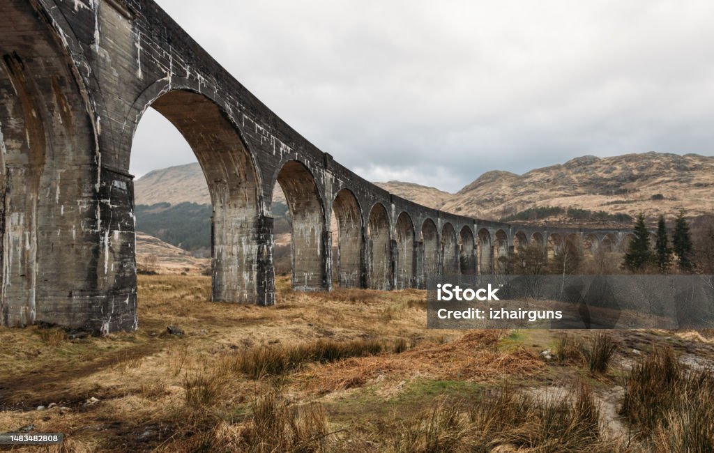 Glenfinnan Viaduct in West Highland Line in Glenfinnan in Schottland Arch - Architectural Feature Stock Photo