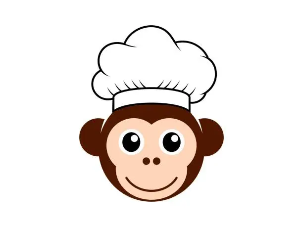 Vector illustration of Monkey head with chef hat