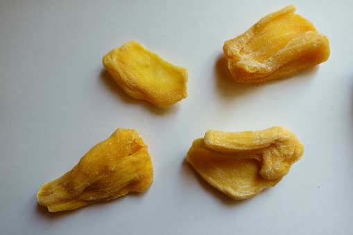 4 pieces of fleshy yellow dried jack fruit from above4