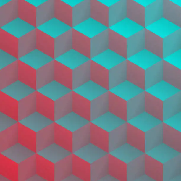 Vector illustration of Abstract geometric background with Red cubes - Trendy 3D background
