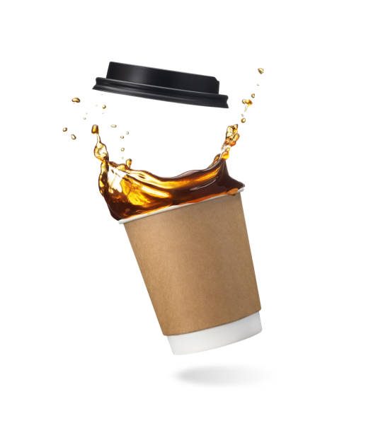 istock falling disposable paper cup with coffee splash isolated on white background 1483487086