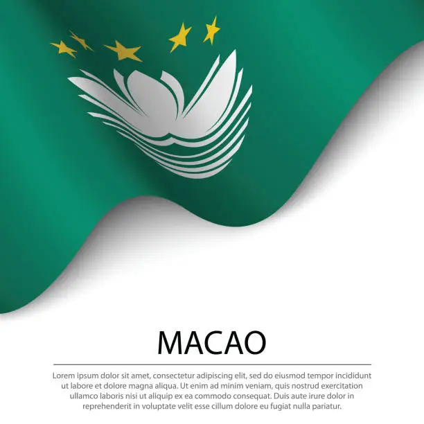 Vector illustration of Waving flag of Macao on white background. Banner or ribbon template for independence day