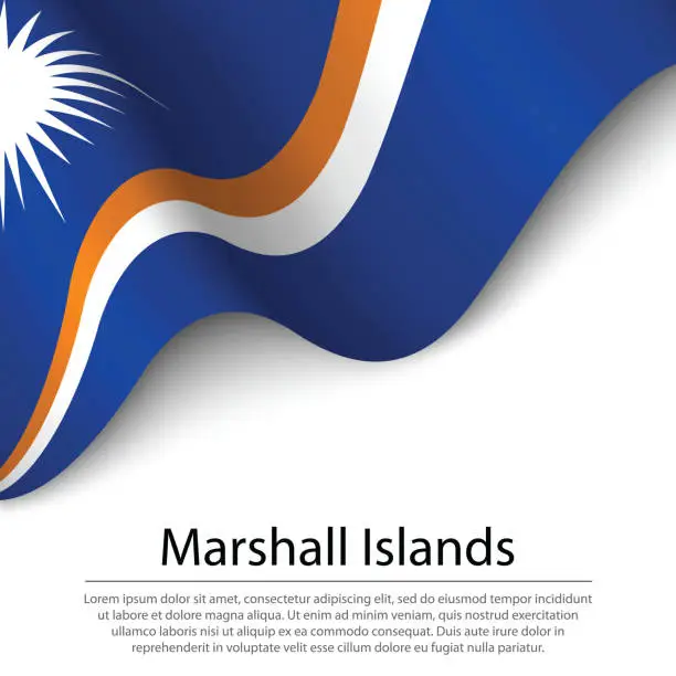 Vector illustration of Waving flag of Marshall Islands on white background. Banner or ribbon template for independence day