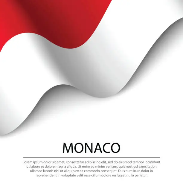 Vector illustration of Waving flag of Monaco on white background. Banner or ribbon template for independence day