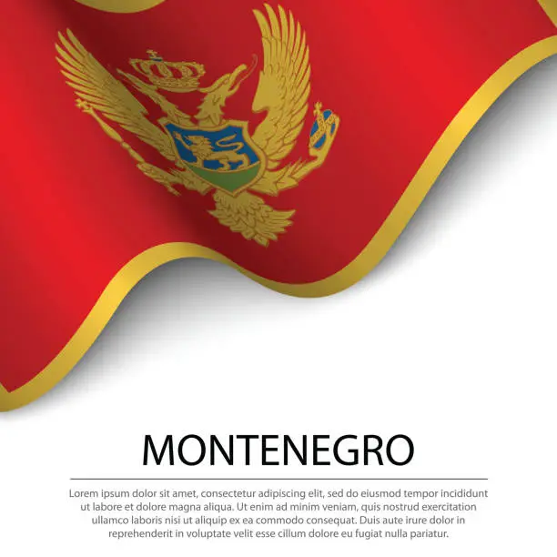 Vector illustration of Waving flag of Montenegro on white background. Banner or ribbon template for independence day