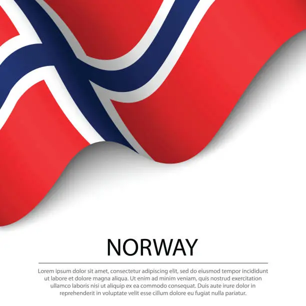 Vector illustration of Waving flag of Norway on white background. Banner or ribbon template for independence day