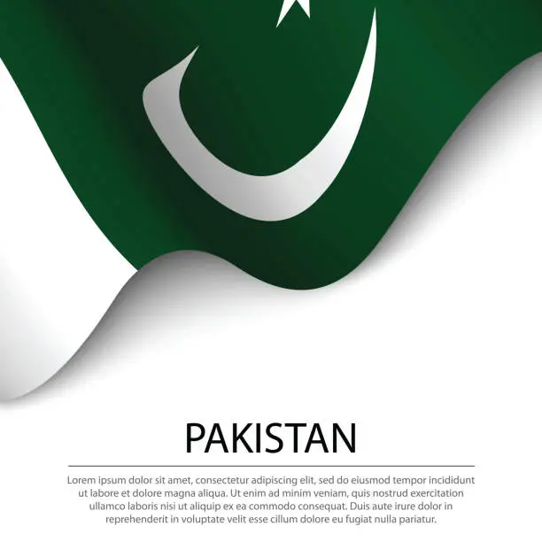 Vector illustration of Waving flag of Pakistan on white background. Banner or ribbon template for independence day