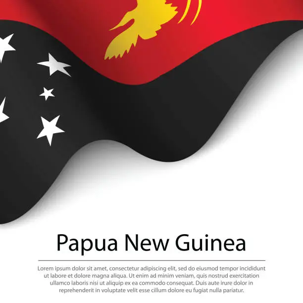 Vector illustration of Waving flag of Papua New Guinea on white background. Banner or ribbon template for independence day