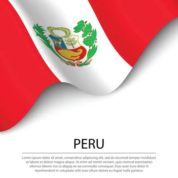 Vector illustration of Waving flag of Peru on white background. Banner or ribbon template for independence day