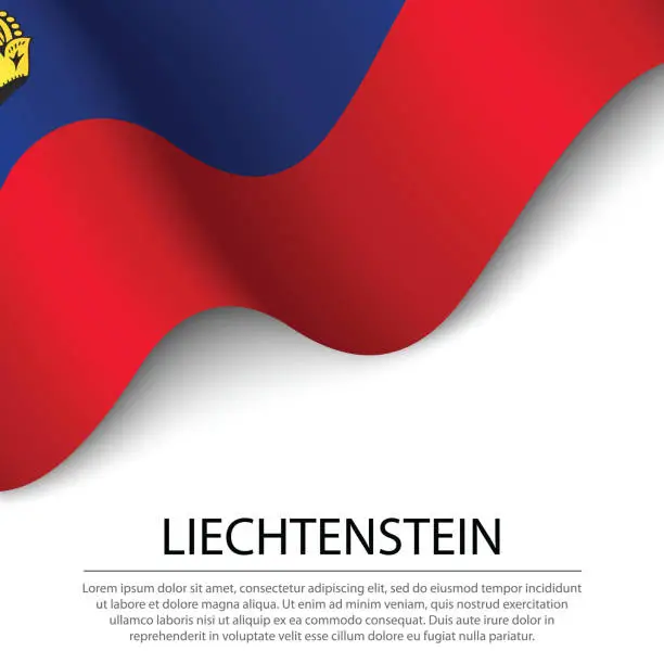 Vector illustration of Waving flag of Liechtenstein on white background. Banner or ribbon template for independence day