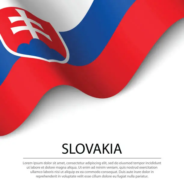 Vector illustration of Waving flag of Slovakia on white background. Banner or ribbon template for independence day