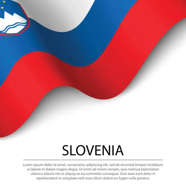 Vector illustration of Waving flag of Slovenia on white background. Banner or ribbon template for independence day