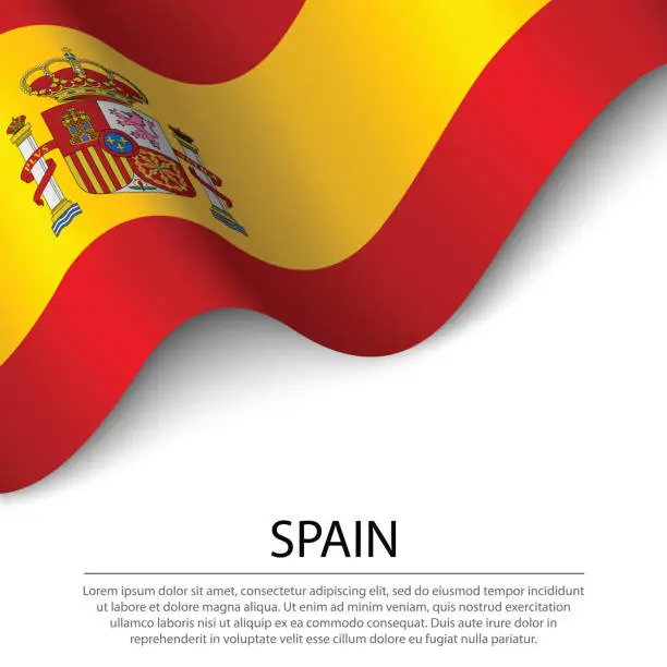 Vector illustration of Waving flag of Spain on white background. Banner or ribbon template for independence day