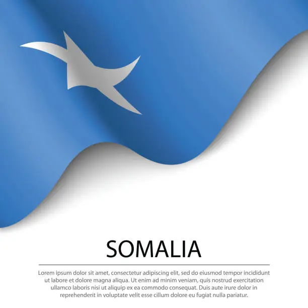 Vector illustration of Waving flag of Somalia on white background. Banner or ribbon template for independence day