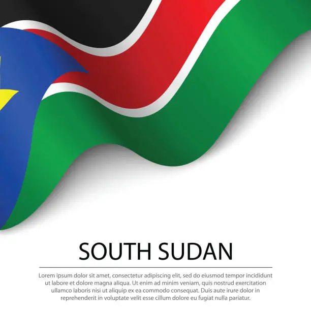 Vector illustration of Waving flag of South Sudan on white background. Banner or ribbon template for independence day