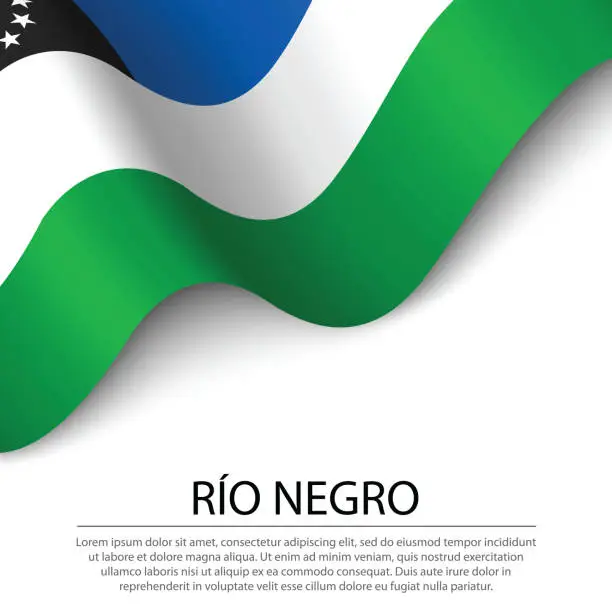 Vector illustration of Waving flag of Rio Negro is a region of Argentina on white background.