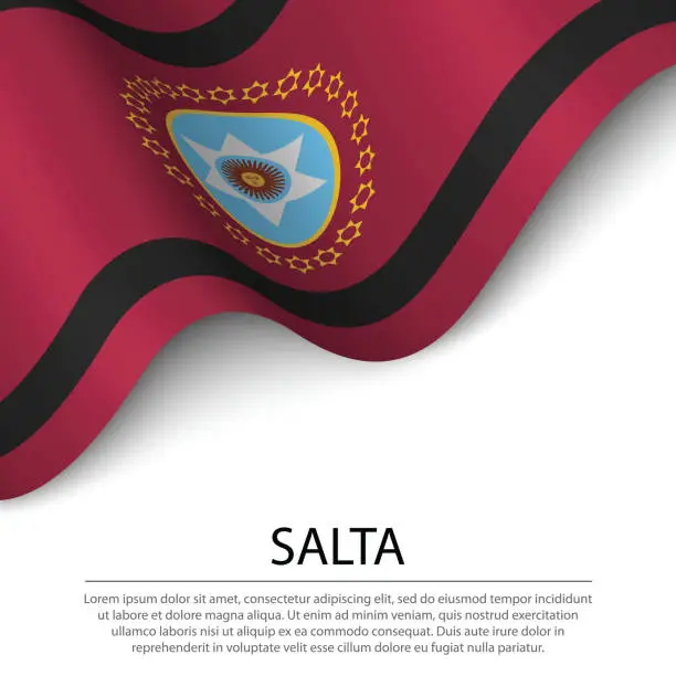 Vector illustration of Waving flag of Salta is a region of Argentina on white background.