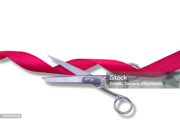 Satin Red Ribbon With Scissors Stock Photo - Download Image Now -  Backgrounds, Opening Ceremony, Ribbon Cutting - iStock