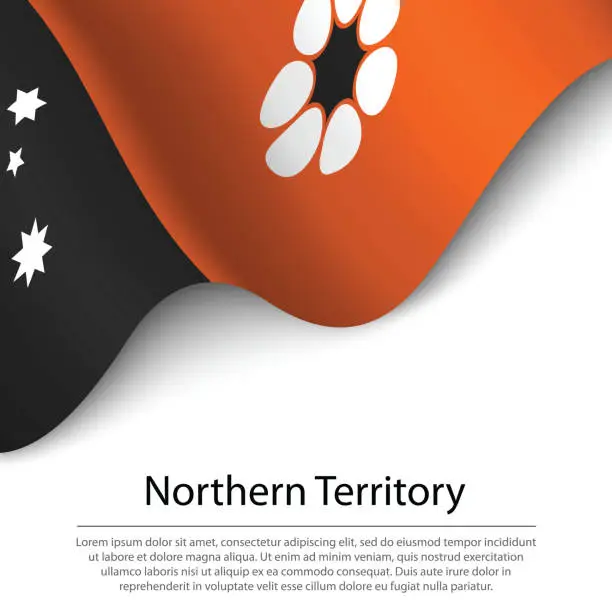 Vector illustration of Waving flag of Northern Territory is a state of Australia on white background.