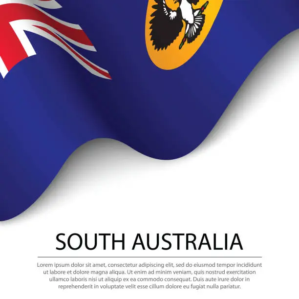 Vector illustration of Waving flag of South Australia is a state of Australia on white background.