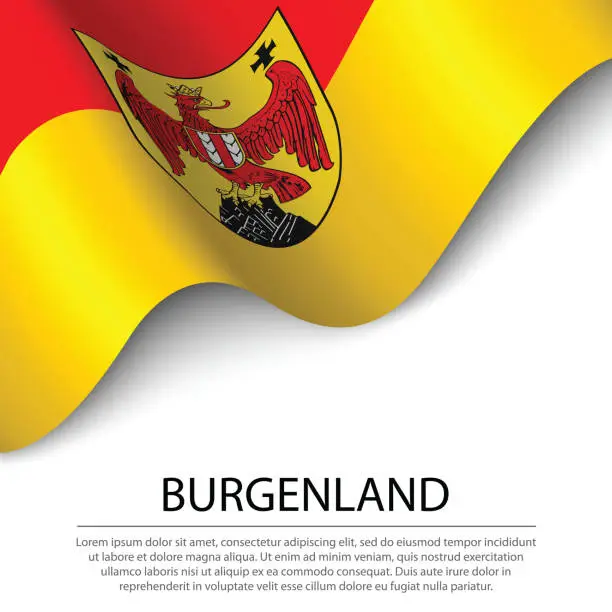 Vector illustration of Waving flag of Burgenland is a state of Austria on white background.