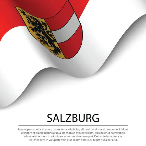 Vector illustration of Waving flag of Salzburg is a state of Austria on white background.