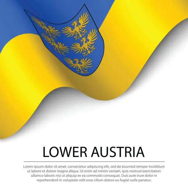 Vector illustration of Waving flag of Lower Austria is a state of Austria on white background.