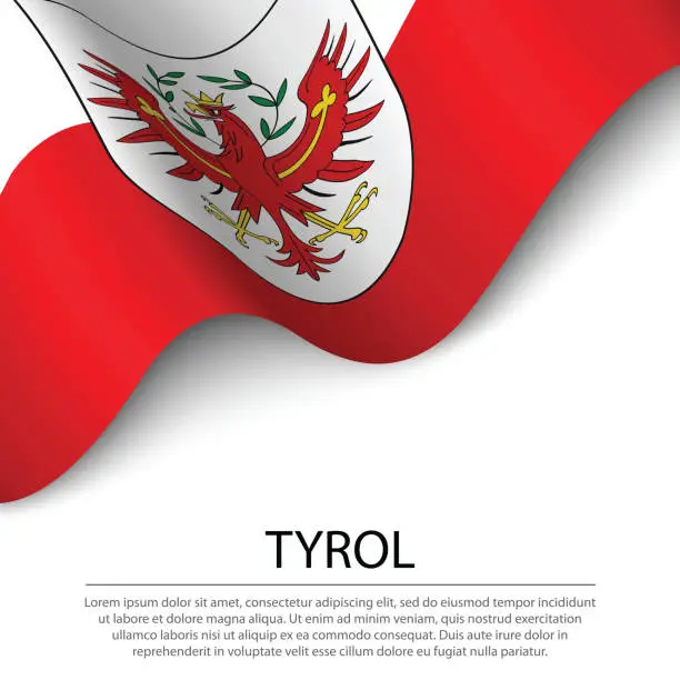 Vector illustration of Waving flag of Tyrol is a state of Austria on white background.