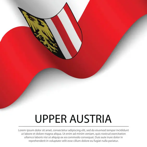 Vector illustration of Waving flag of Upper Austria is a state of Austria on white background.