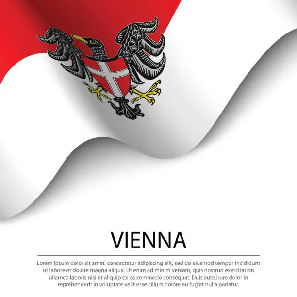 Vector illustration of Waving flag of Vienna is a state of Austria on white background.