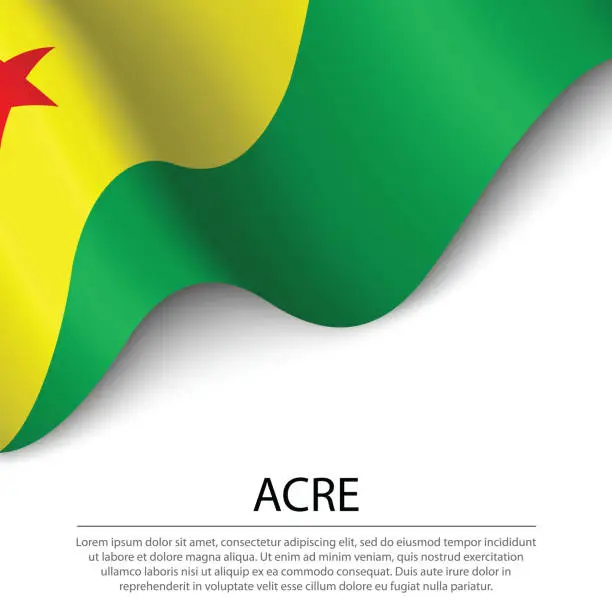 Vector illustration of Waving flag of Acre is a state of Brazil on white background.