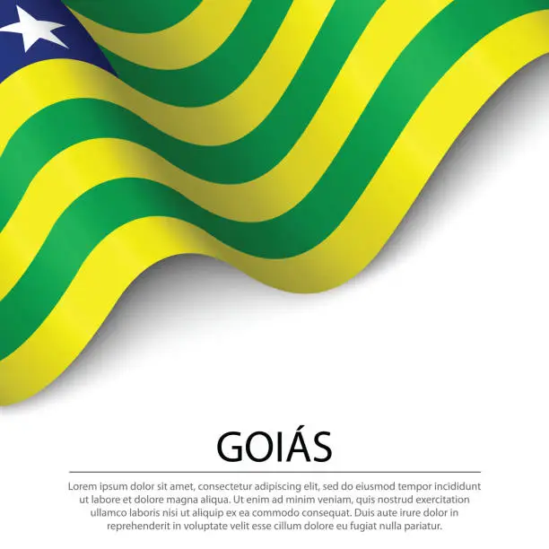 Vector illustration of Waving flag of Goias is a state of Brazil on white background.