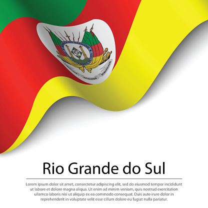 Waving flag of Rio Grande do Sul is a state of Brazil on white background. Banner or ribbon vector template