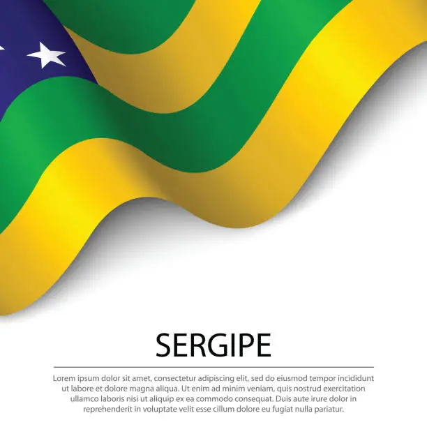 Vector illustration of Waving flag of Sergipe is a state of Brazil on white background.