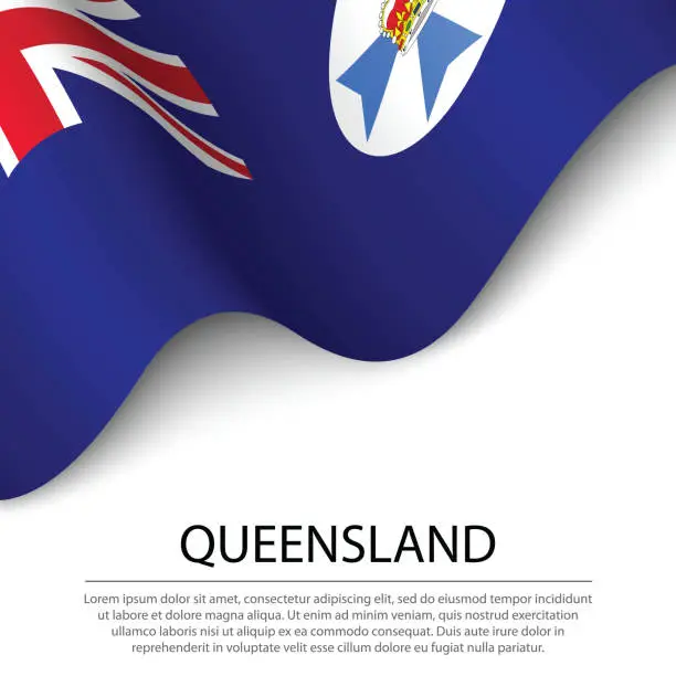 Vector illustration of Waving flag of Queensland is a state of Australia on white background.