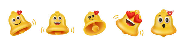 istock Set of Yellow notification bells with Smile Emoji, isolated on white background. 1483497038