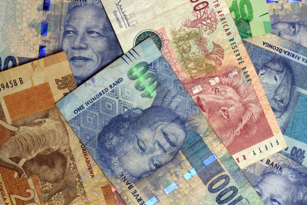 close-up of south african currencies rand - ten rand note imagens e fotografias de stock