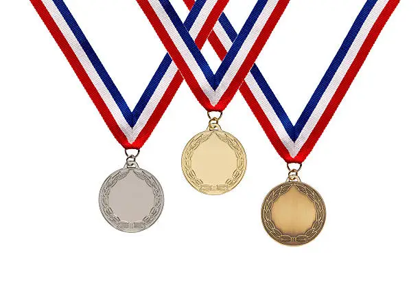 Photo of Gold, Silver, Bronze Medals on ribbons