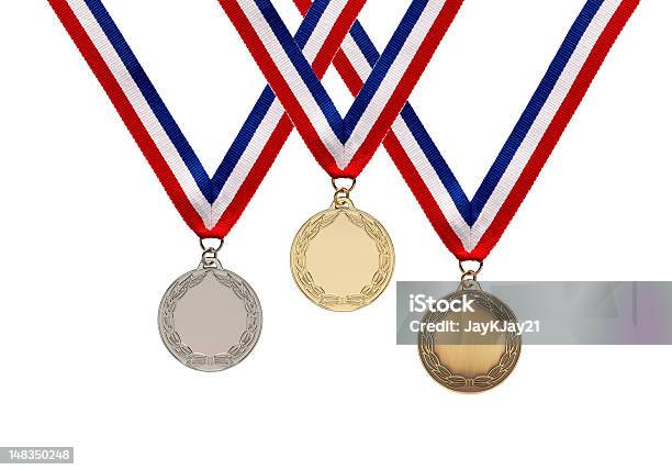 Foto de Ouro Prata Bronze Medalhas Em Tiras e mais fotos de stock de Medalha - Medalha, Medalha de prata, Medalhão - Artesanato