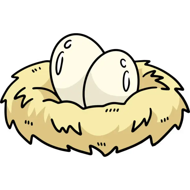 Vector illustration of Egg Nest Cartoon Colored Clipart Illustration