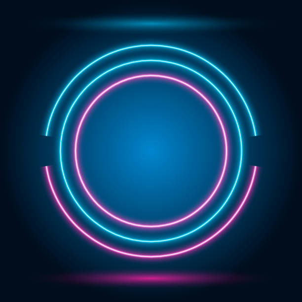 istock Blue and pink neon border, round sign on dark background, vector illustration. 1483502500