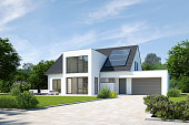 Modern house with a cubic extension and garage