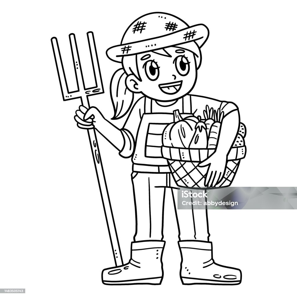 Farmer With Harvest Isolated Coloring Page Stock Illustration