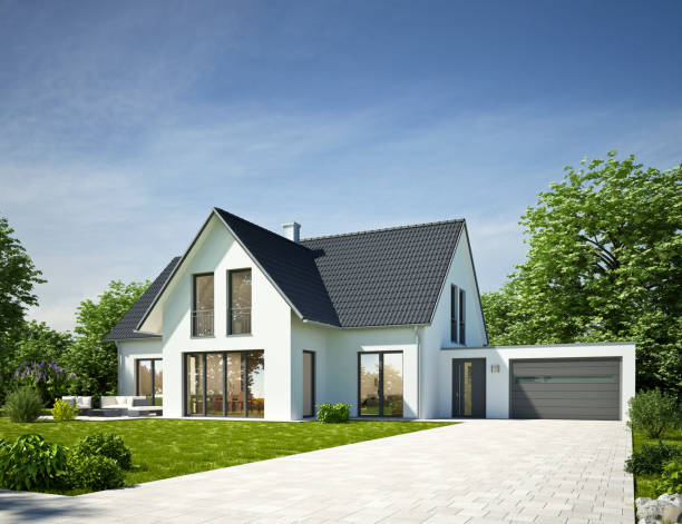 istock Modern house with a span roof and garage 1483505466
