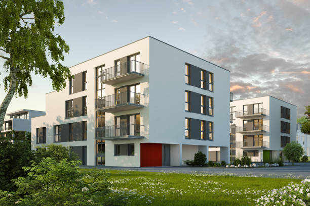 istock Modern apartment building in the evening 1483505871