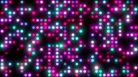 Grid of glowing circles. Computer generated 3d render