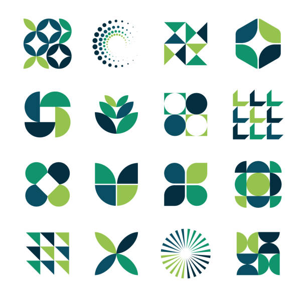 illustrations, cliparts, dessins animés et icônes de ensemble vectoriel d’éléments de conception de symboles de style bauhaus géométrique minimaliste - logos