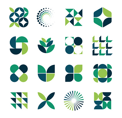 Vector set of minimalism geometric Bauhaus style symbol design elements in white background