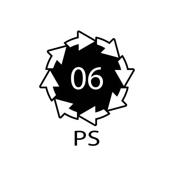 Vector illustration of PS 06 recycling code symbol. Plastic recycling vector polystyrene sign.