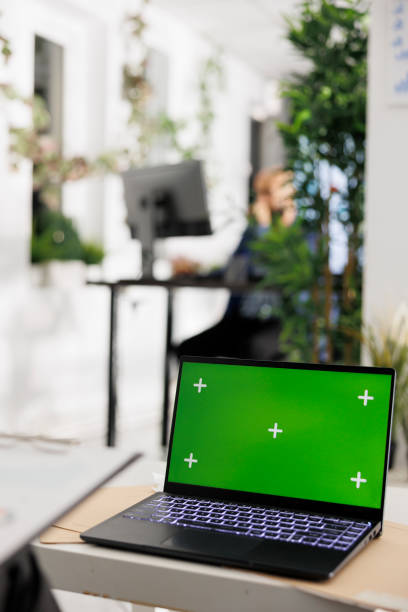 istock Laptop with chroma key screen on desk in office 1483516061